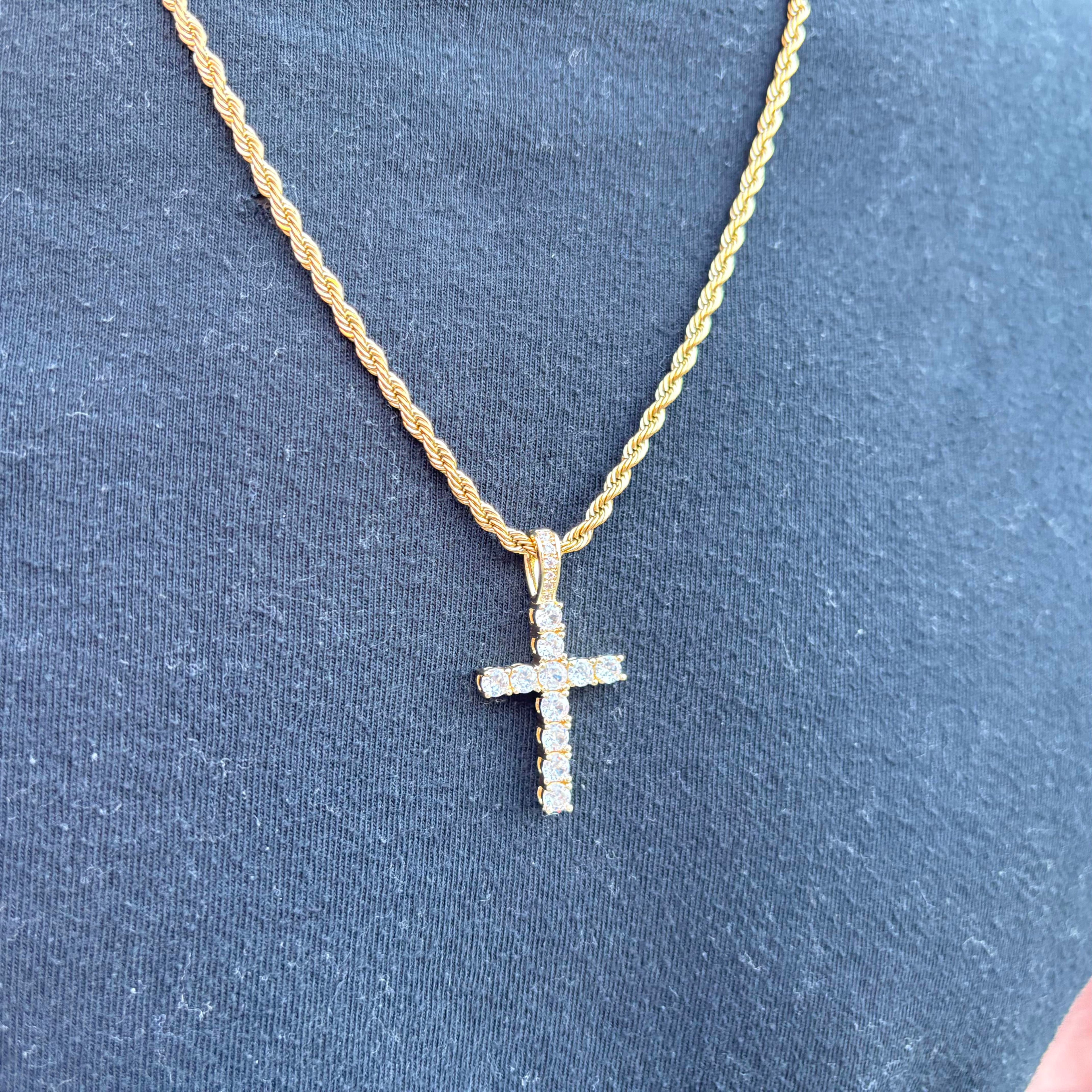 Iced Cross (Gold) 3mm Rope
